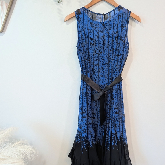 Rickie Freeman for Teri Jon Blue and Black Sheath Midi Dress - Picture 2 of 12